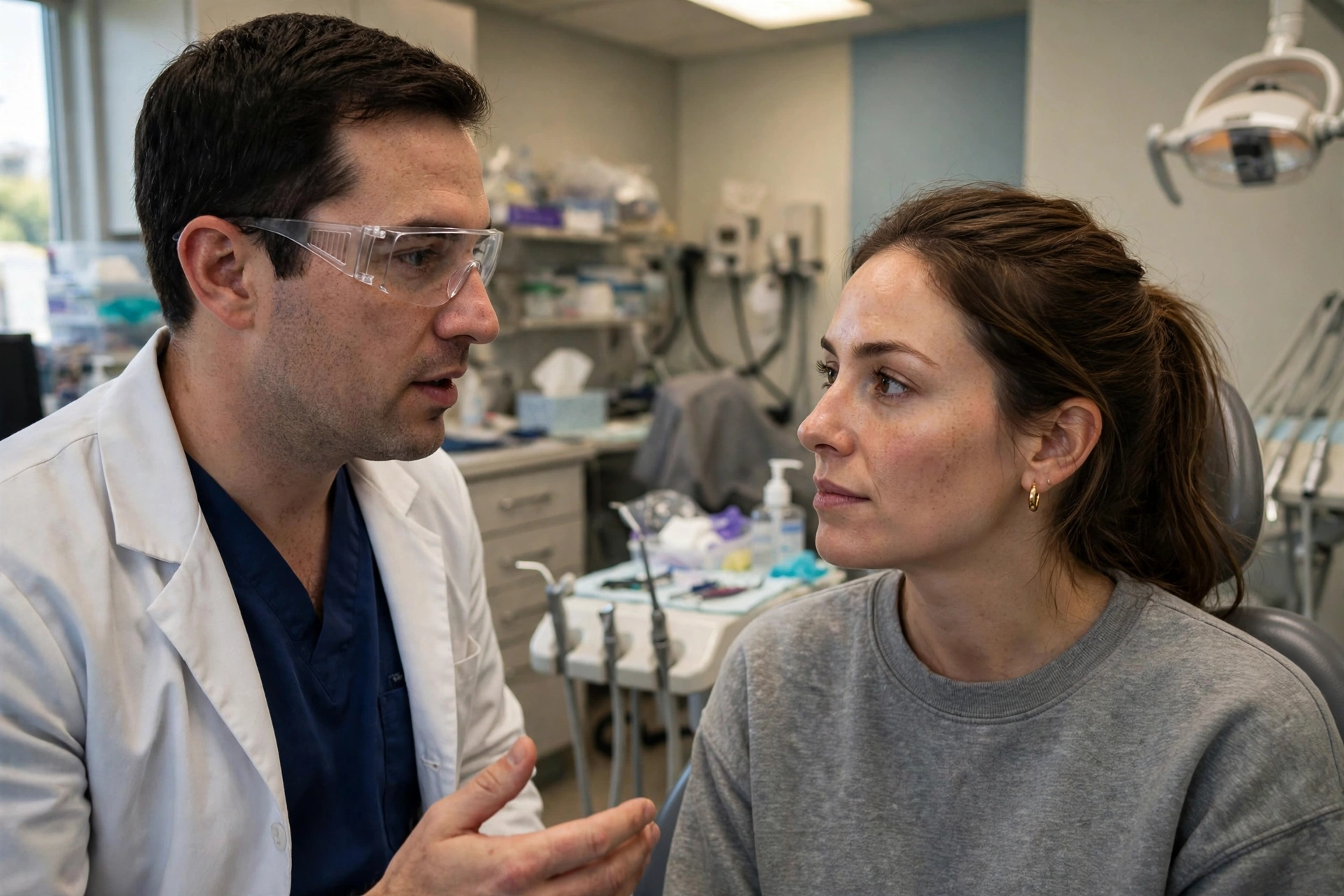 Brooklyn dentist comparing a teeth whitening shade guide with porcelain veneer samples